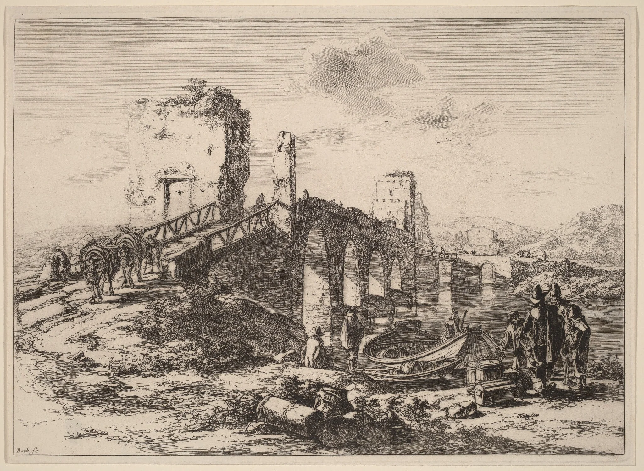 The Ponte Molle, by Jan Both, ink, 1700