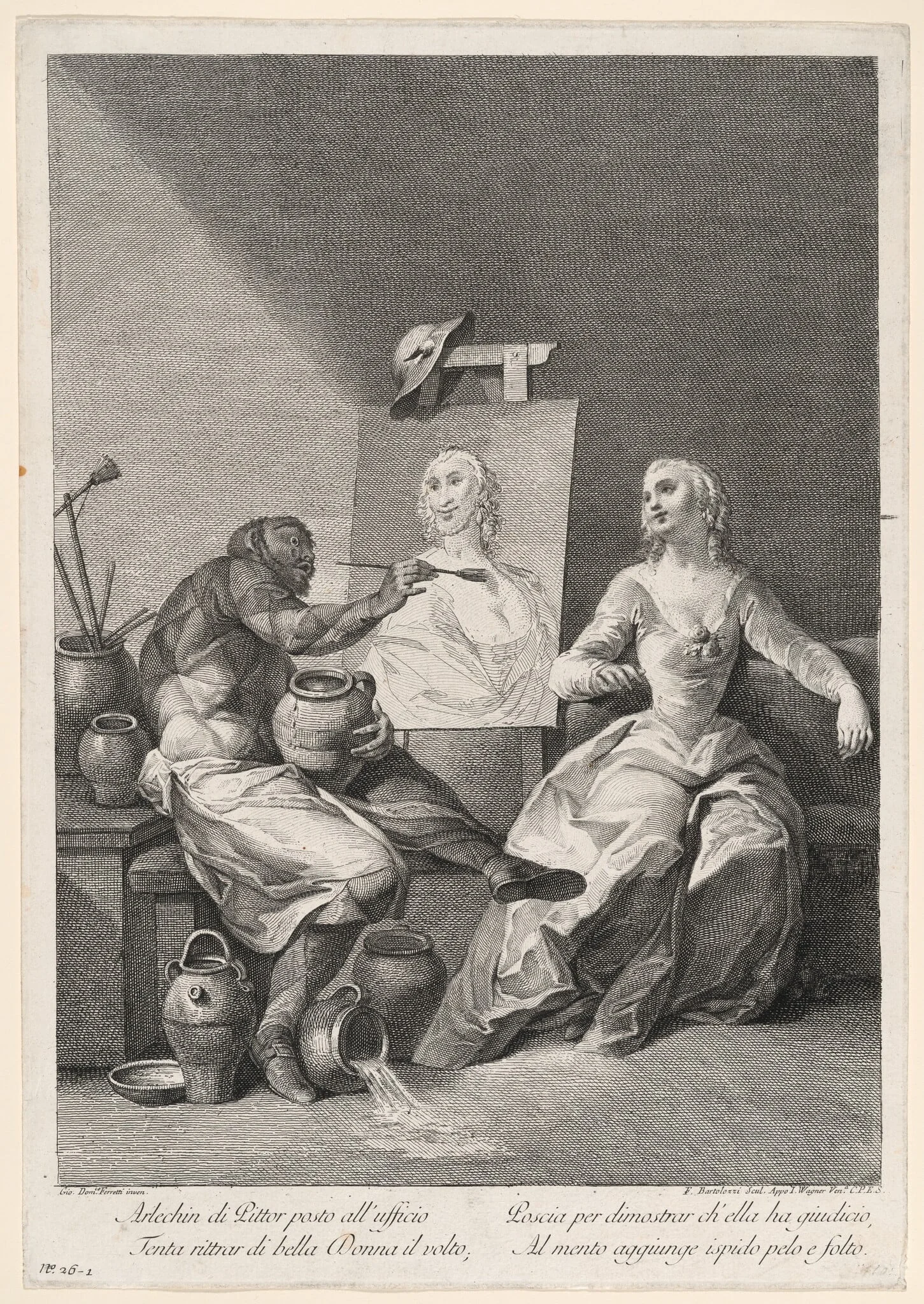 Harlequin as a Painter, by Francesco Bartolozzi, ink, 1760