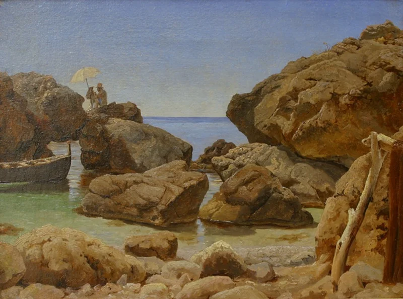 Rocky Coast at Capri with an Artist Painting, by August Wilhelm Boesen, unspecified, 1846