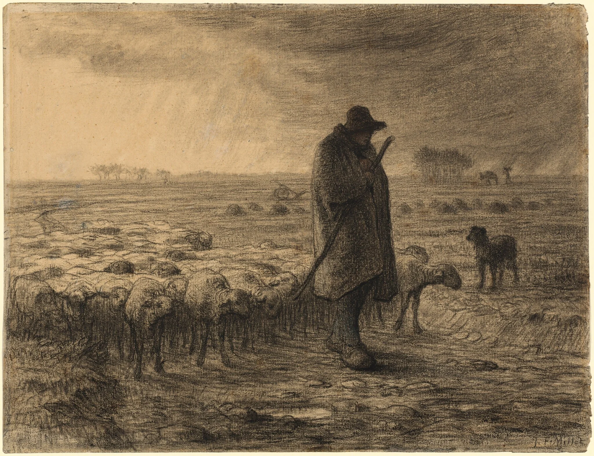 Shepherd Returning with His Flock, by Jean François Millet, pastel, 1860
