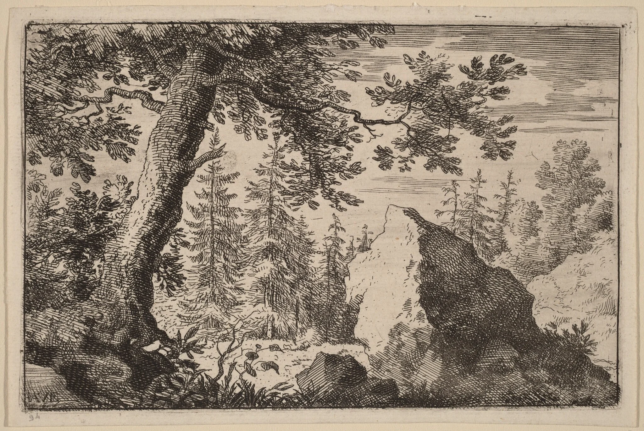 Boulder in the Woods, by Allart van Everdingen, ink, 1650