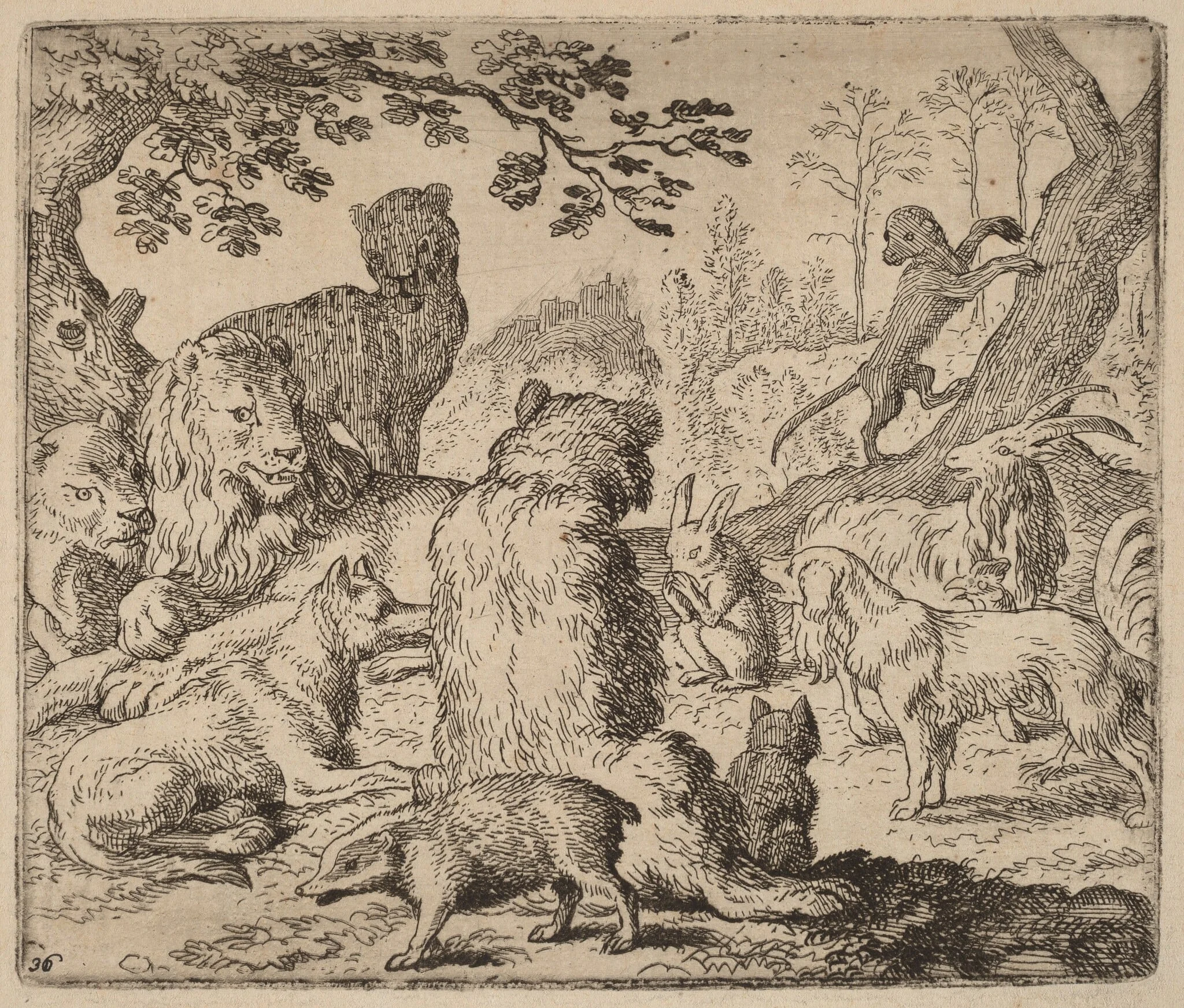 The Lion Orders a Mass Assault on Reynard, by Allart van Everdingen, ink, 1650