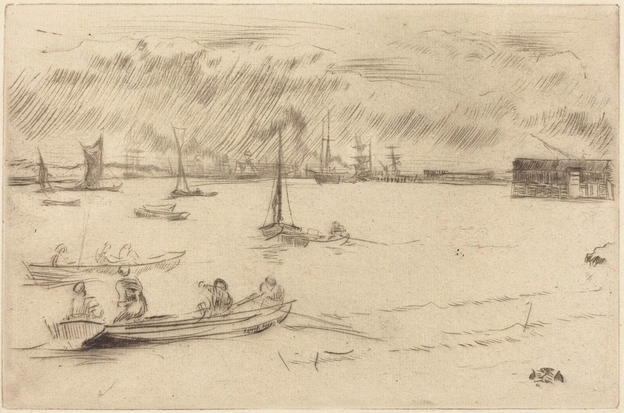 The Thames Towards Erith, by James McNeill Whistler, ink, 1877