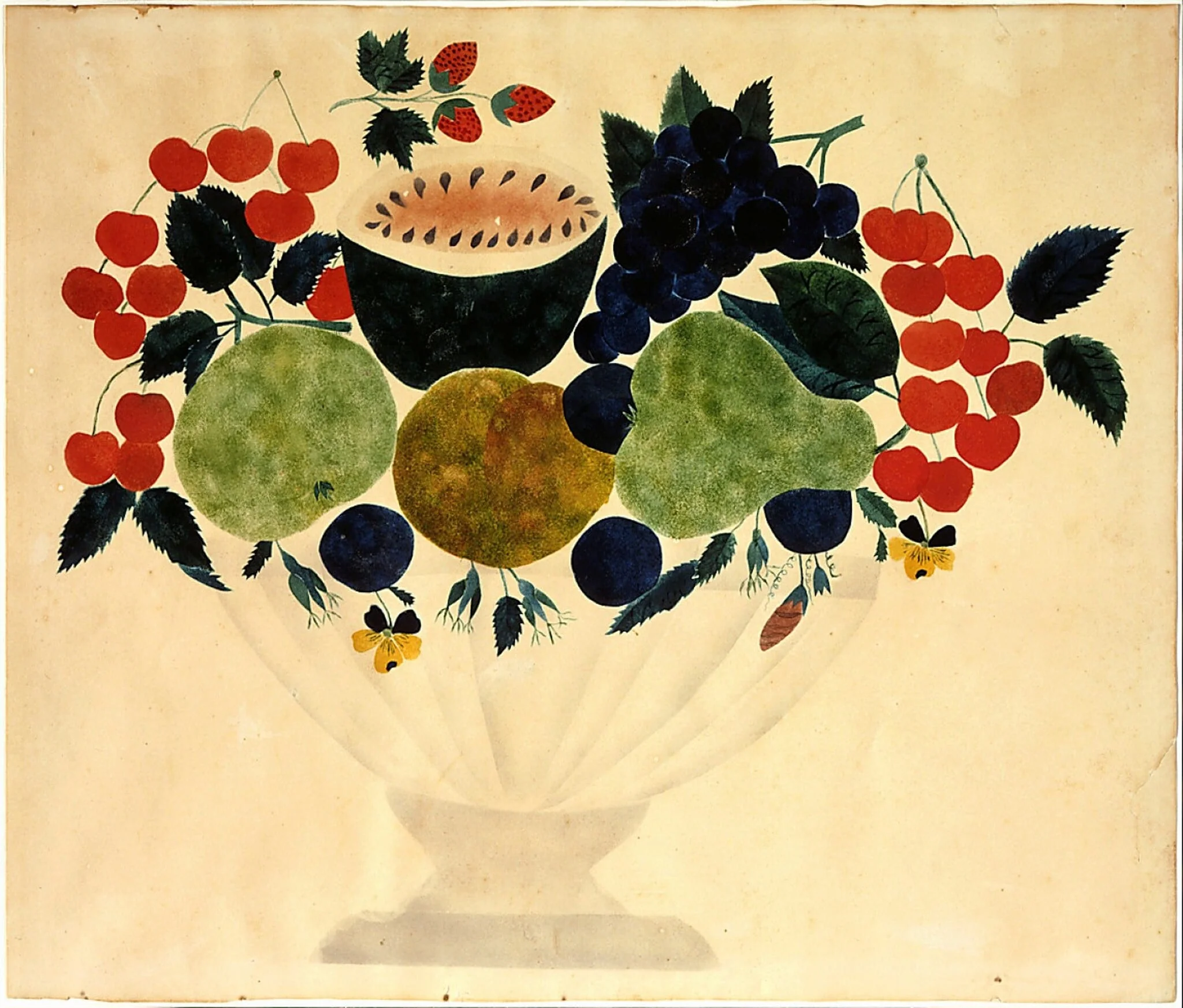 Bowl of Fruit, by American 19th Century, watercolor, 1801