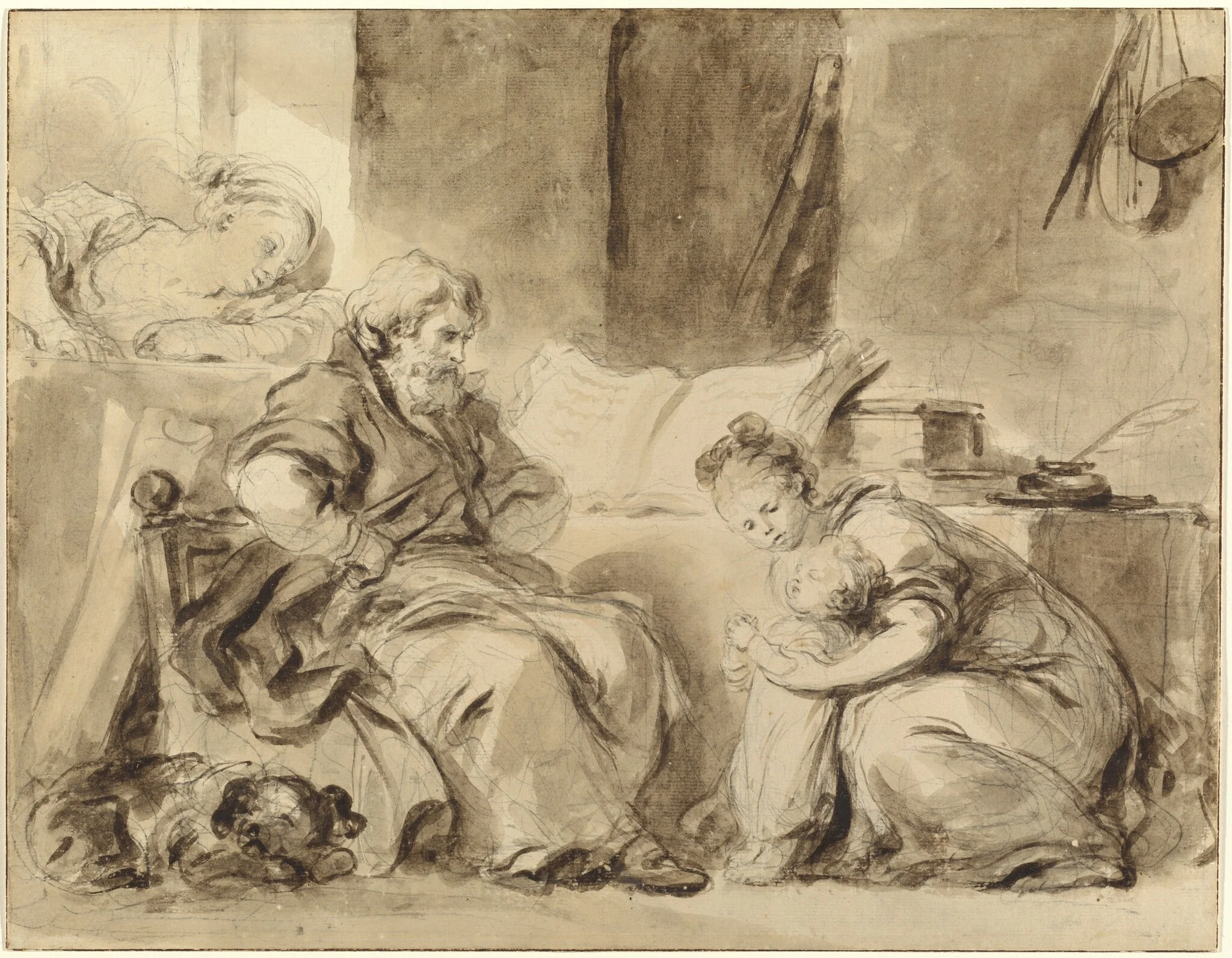 A Prayer for Grandpapa, by Jean Honoré Fragonard, chalk, 1774