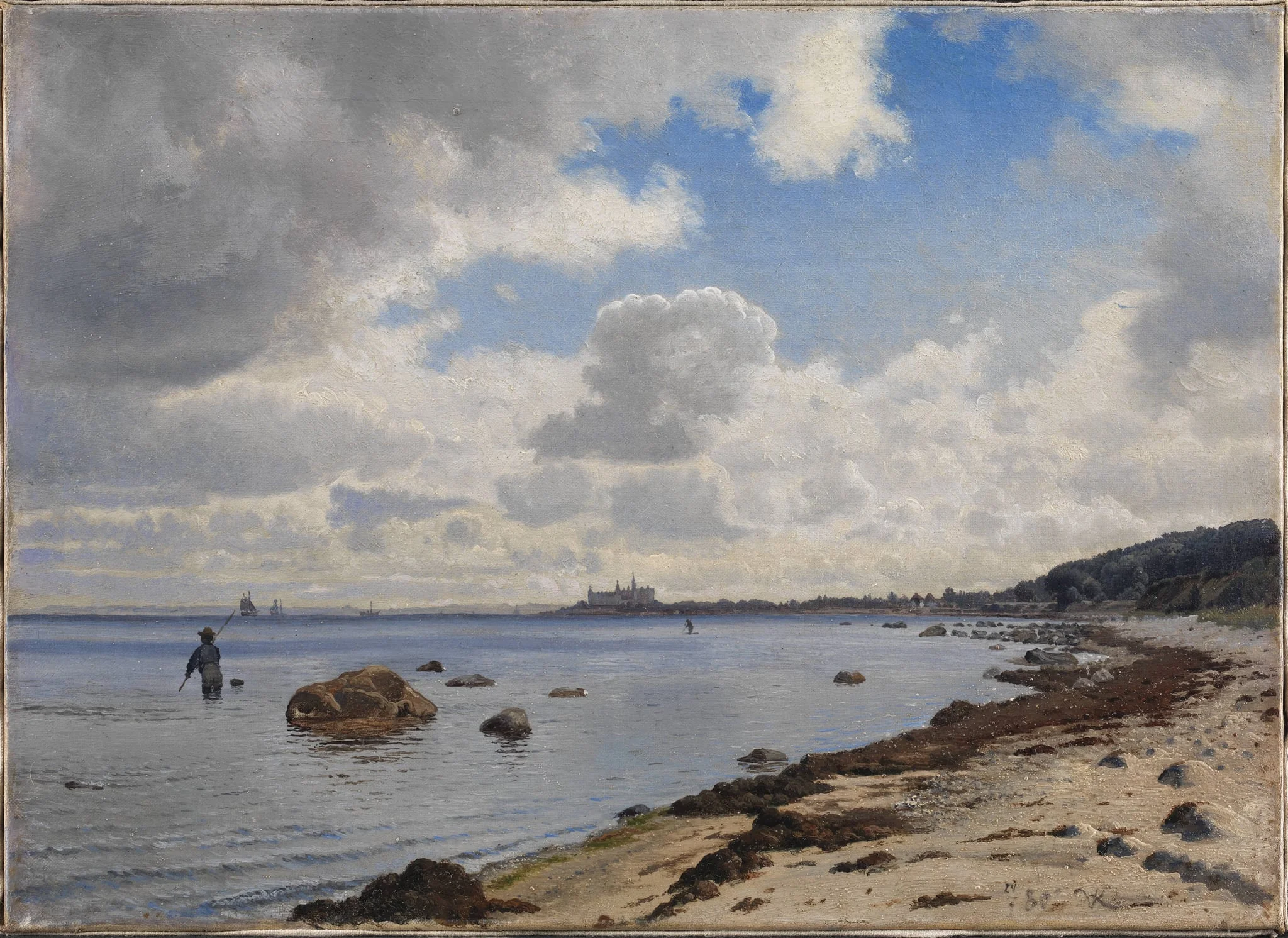Sjællands nordkyst med udsigt til Kronborg, by Unknown artist, 1880