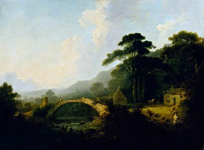 Rydal Bridge, Westmoreland, by John Rathbone, oil, 1800