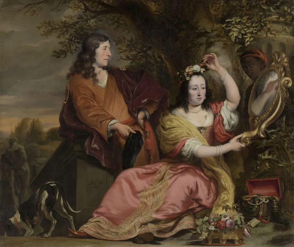 Double portrait of  Jan van der Voort (1626-1678) and his sister Catharina van der Voort (1622-1674), with a servant