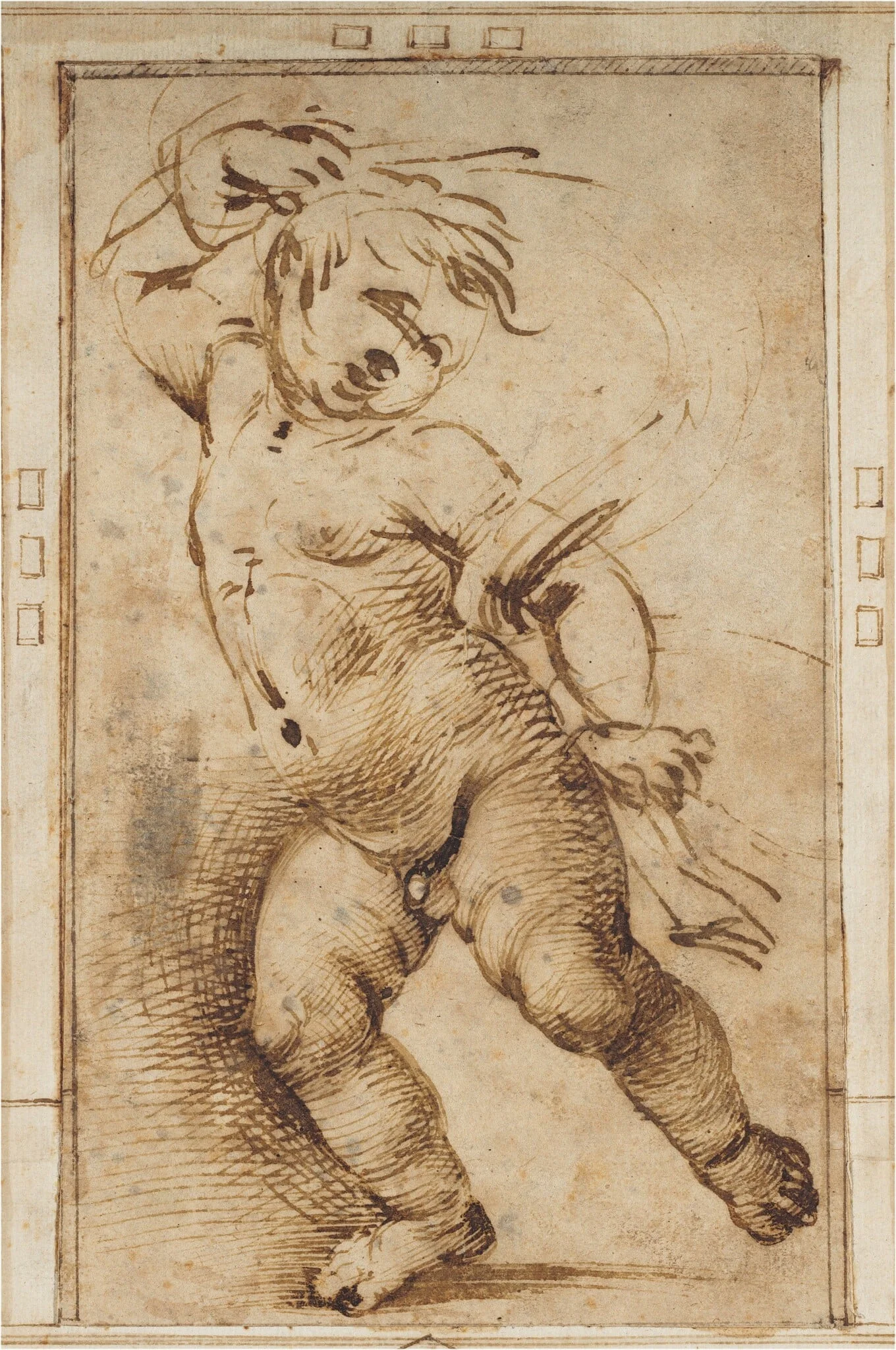 Dancing Putto Holding a Drapery, by Filippino Lippi, ink, 1495