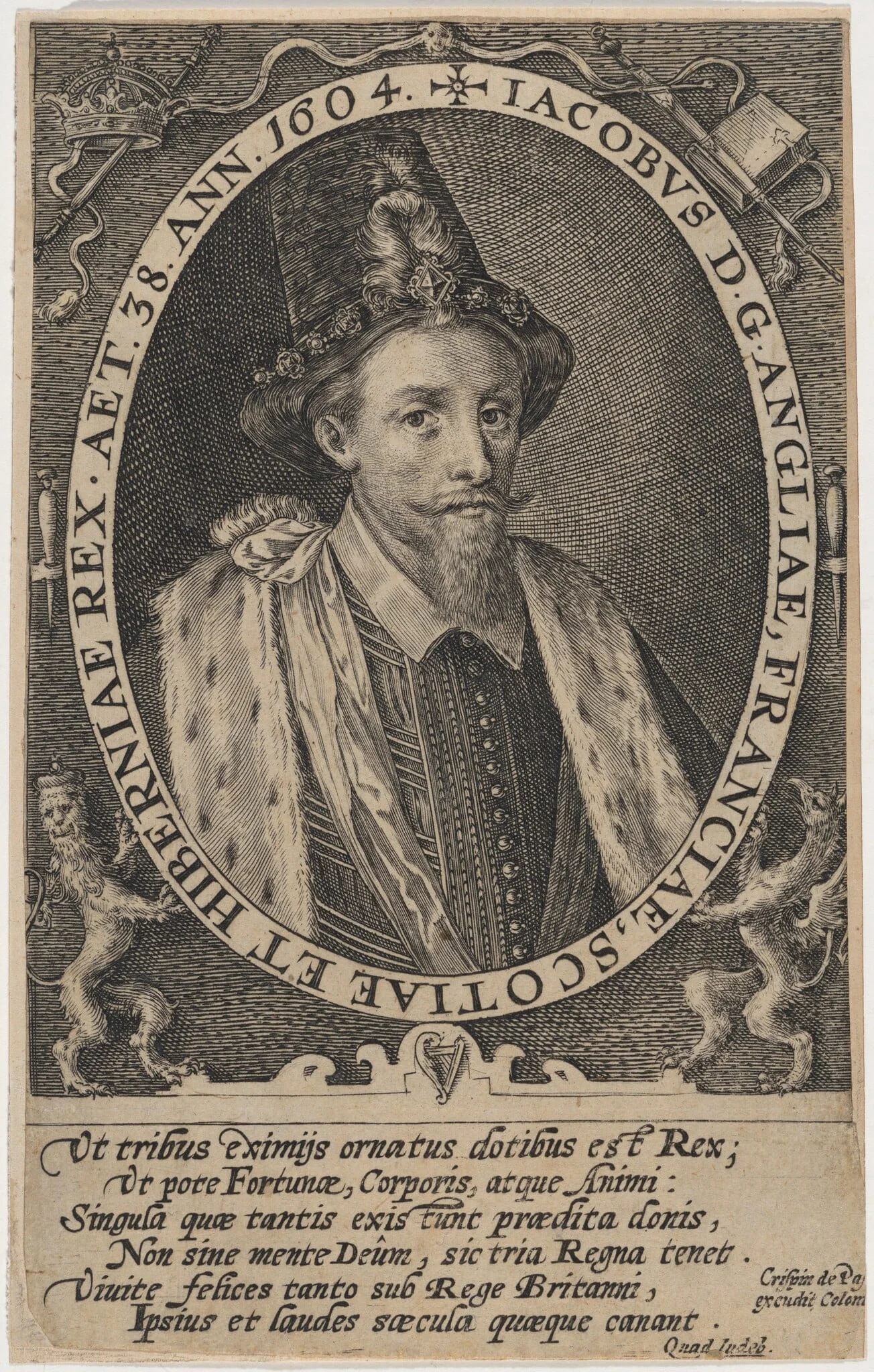 James I, King of England, by Crispijn van de Passe I, ink, 1604