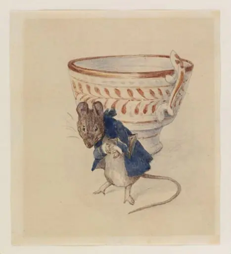 Gentleman mouse bowing beside a teacup