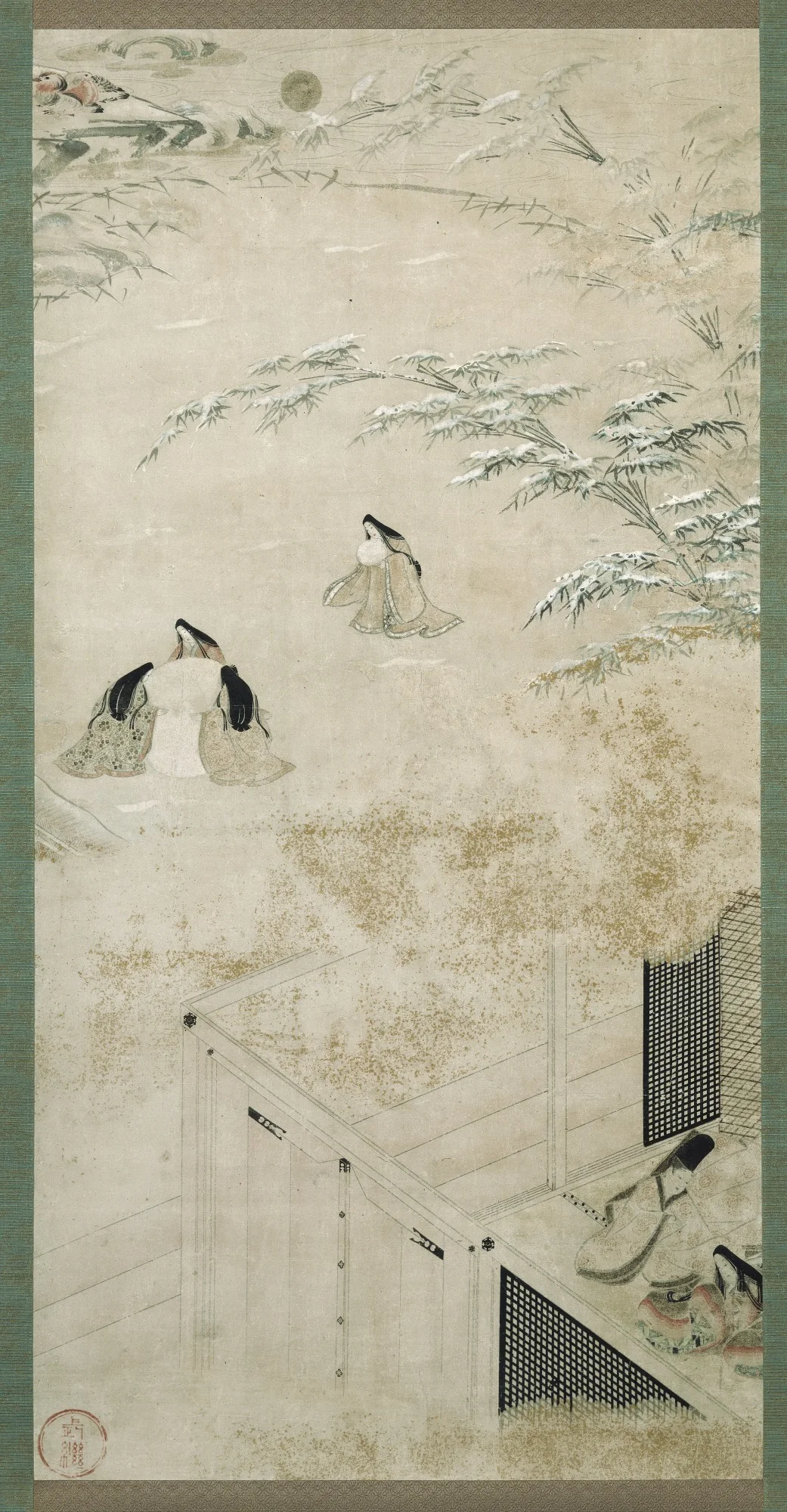 Scene from the Tale of Genji: from the chapter "The Morning Glory", by Unknown, unspecified, 1573