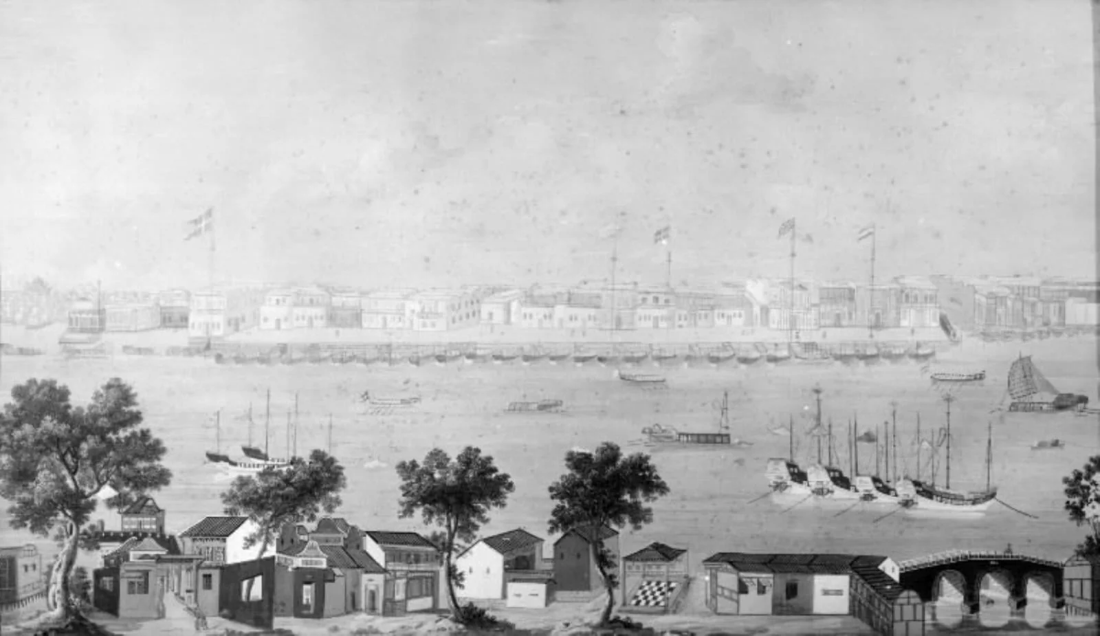 Et prospekt af de europæiske factorier i Canton, by Unknown, unspecified, 1750