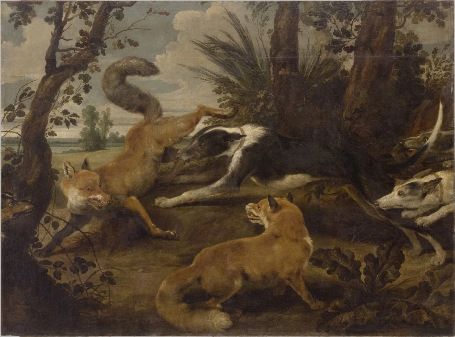 Wolfhounds and Two Foxes, by Paul de Vos, oil, 1630