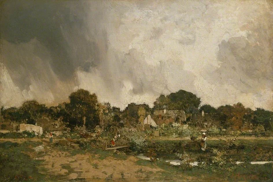 The Outskirts of a Village, by Adolphe Hervier, oil, 1852