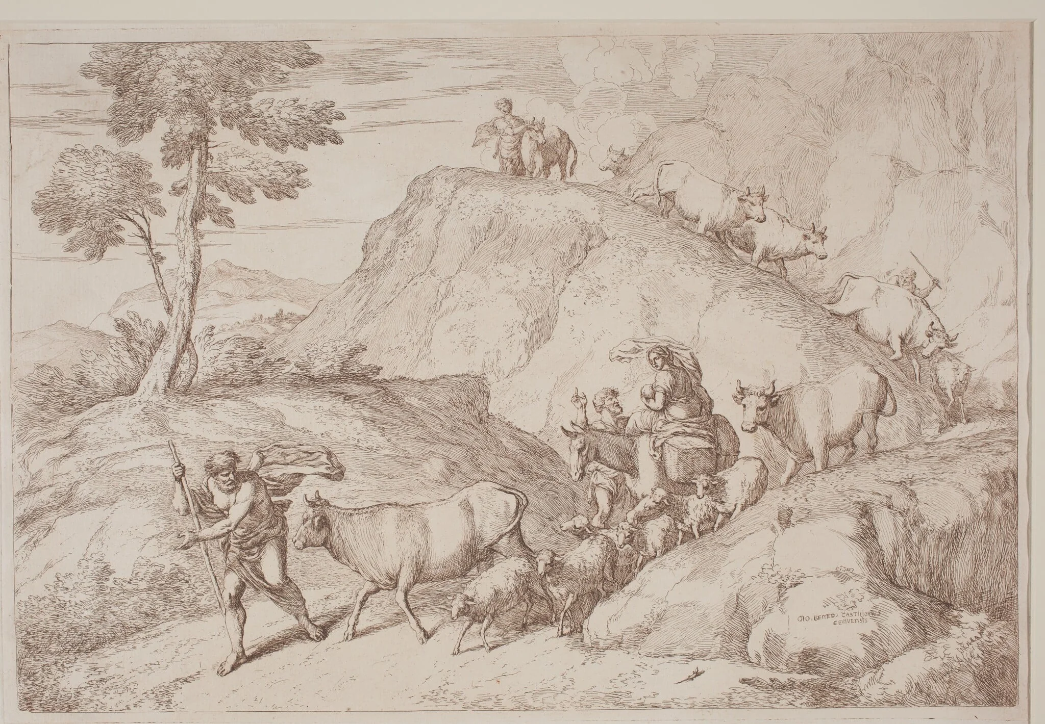 An Elderly Shepherd Leading the Flock, by Gaetano Zompini, ink, 1758