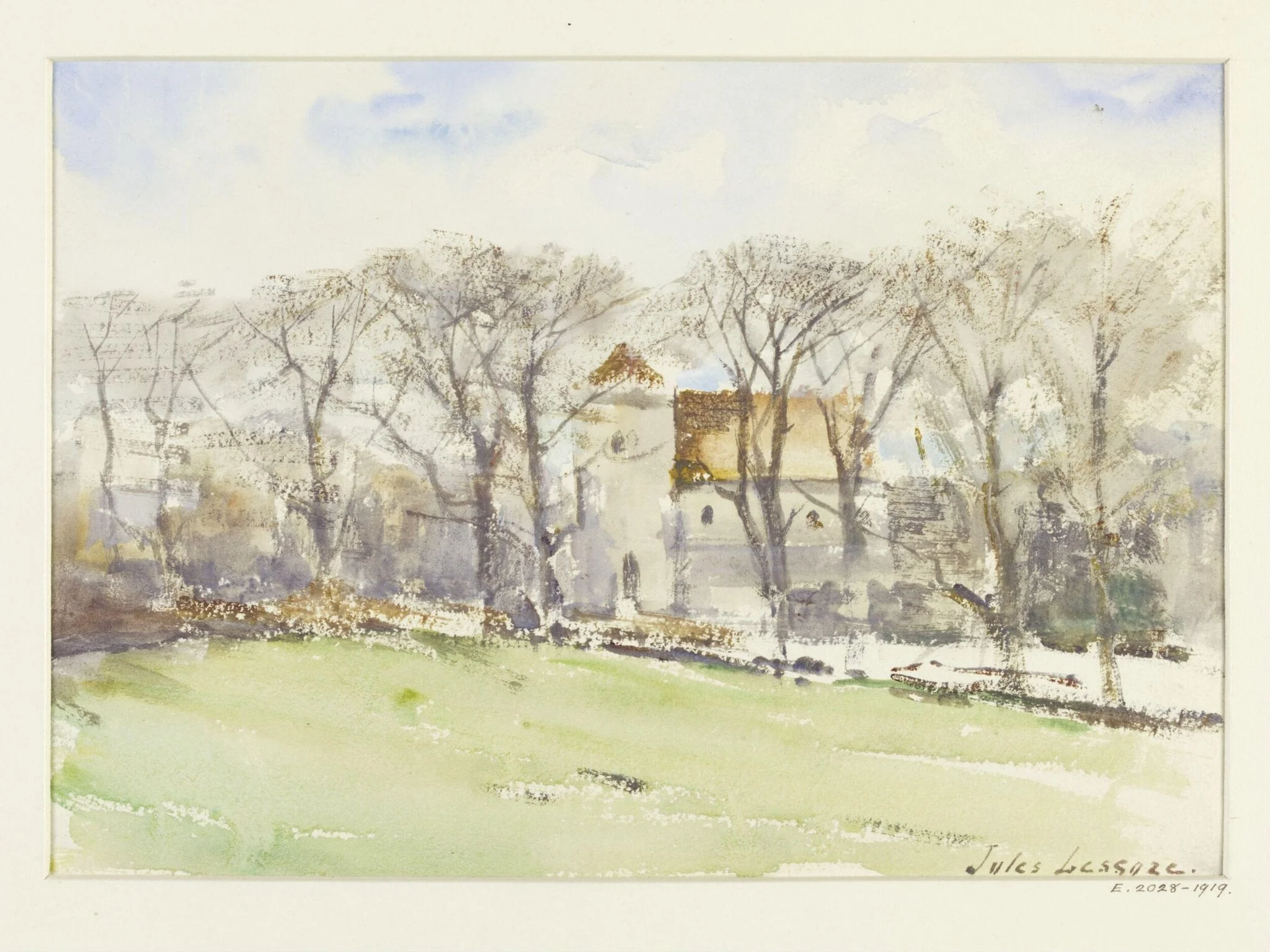 A Country Church seen through Trees, by Jules Lessore, 1870