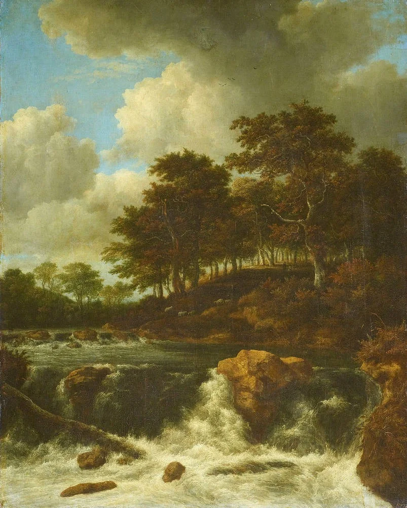 The Waterfall in front of the Wooded Slope, by Jacob van Ruisdael, oil, 1670