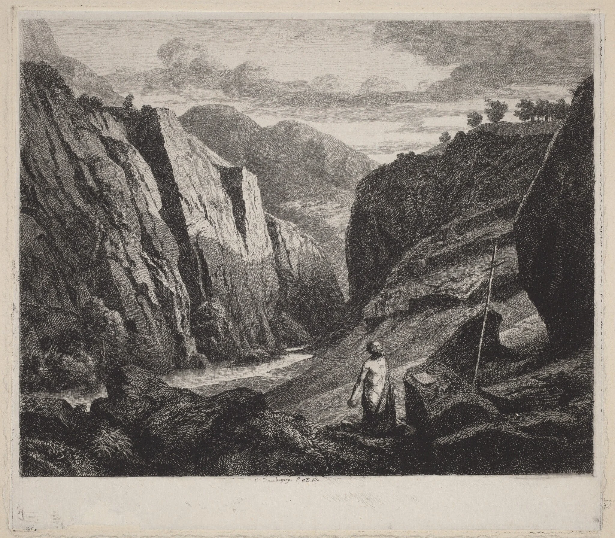 Saint Jerome, by Charles François Daubigny, ink, 1840