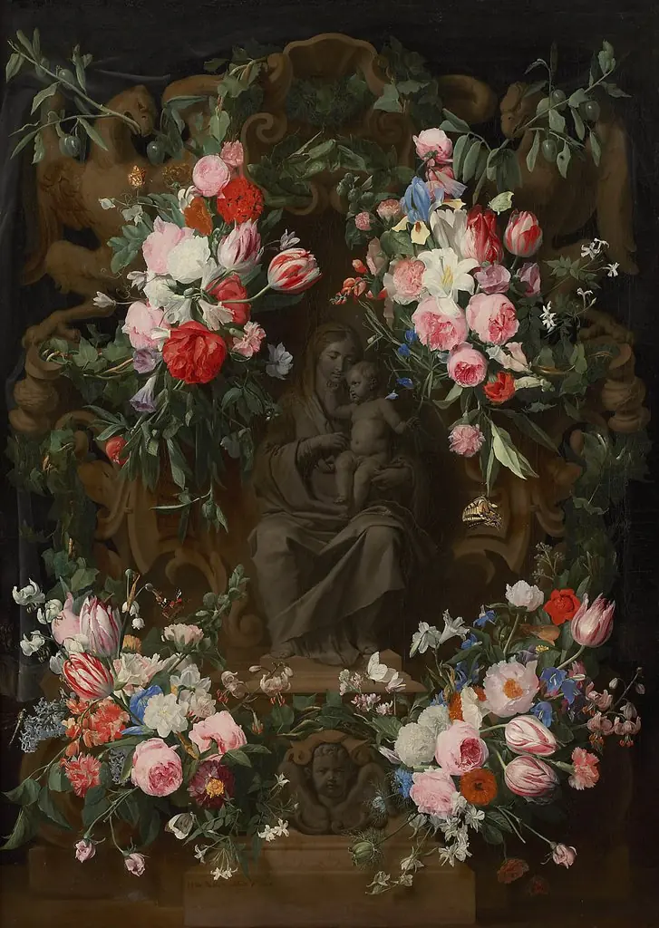 Seated Maria in a Flower Garland