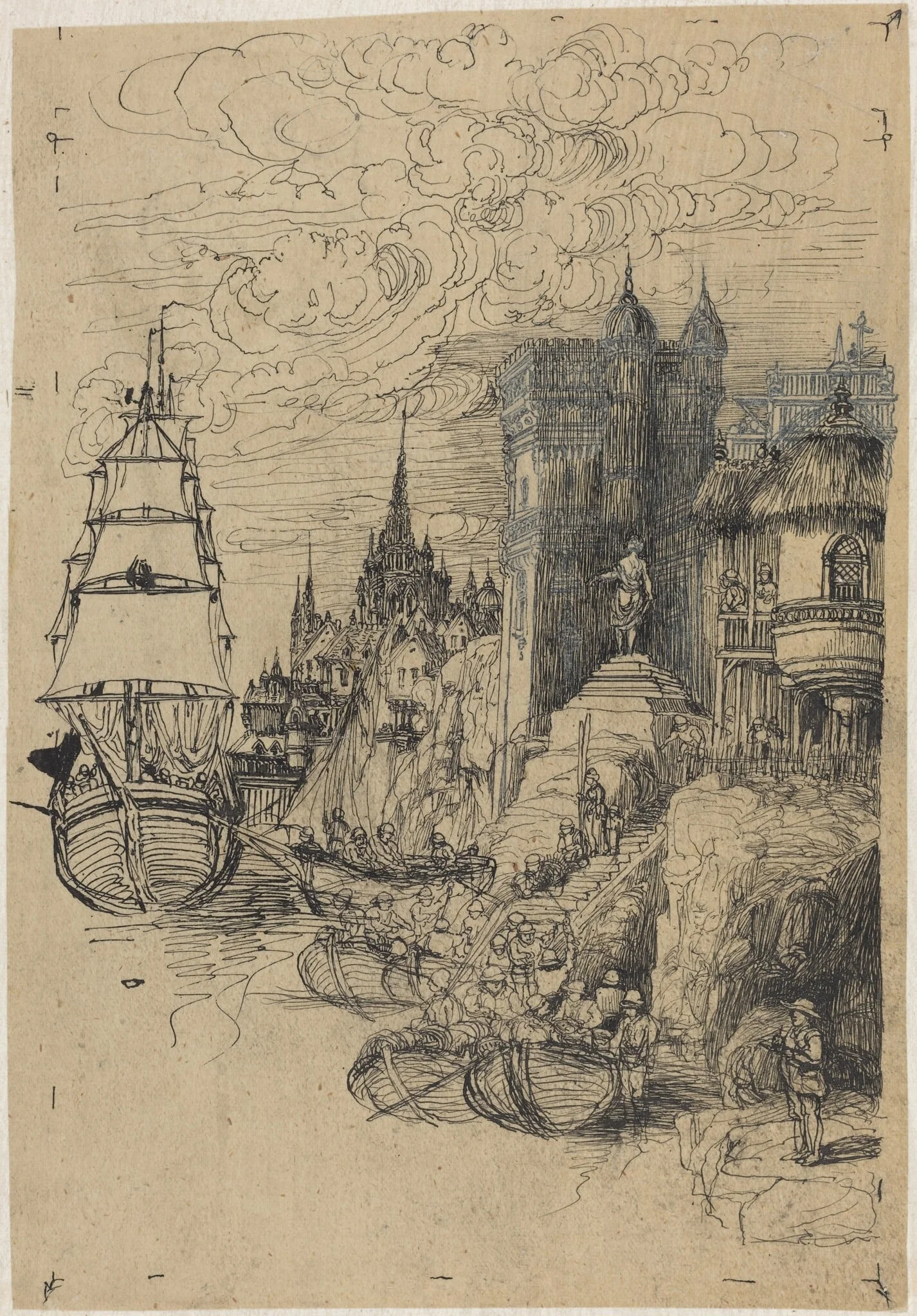 Seascape, by Rodolphe Bresdin, ink, 1855
