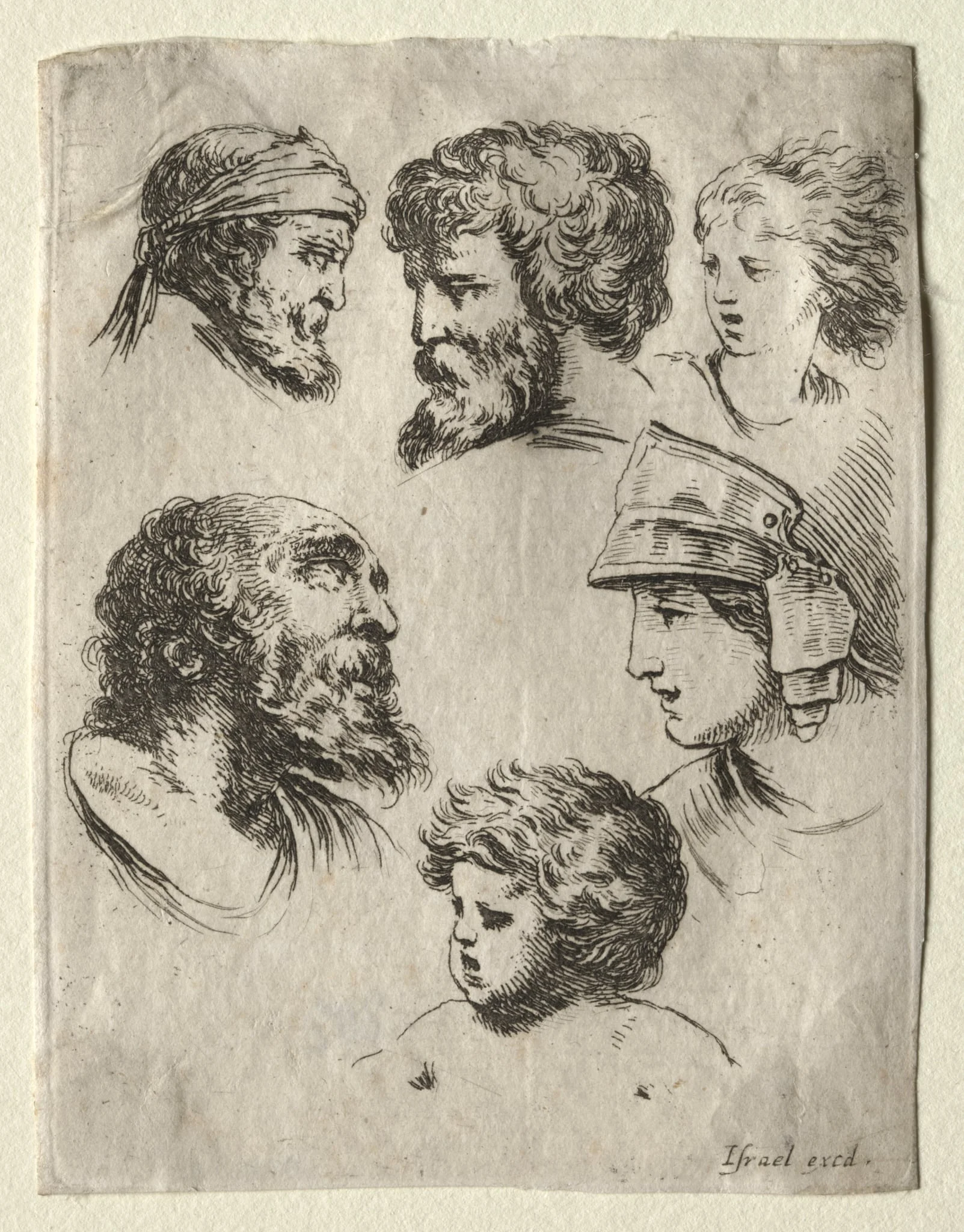 Book for Learning to Draw (Livre pour apprendre à dessiner): Six Portrait Heads, by Israel Henriet, 1649