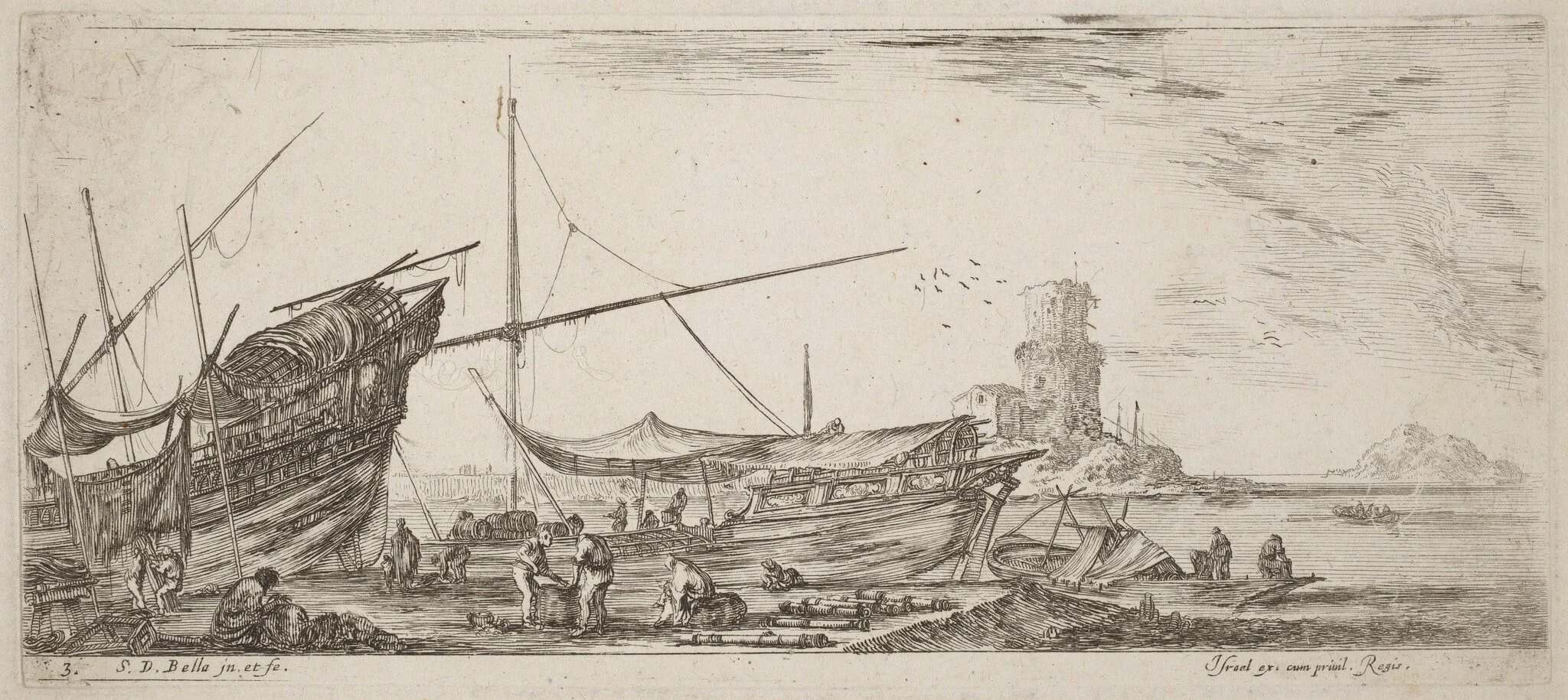 Harbor View, by Stefano Della Bella, ink, 1644