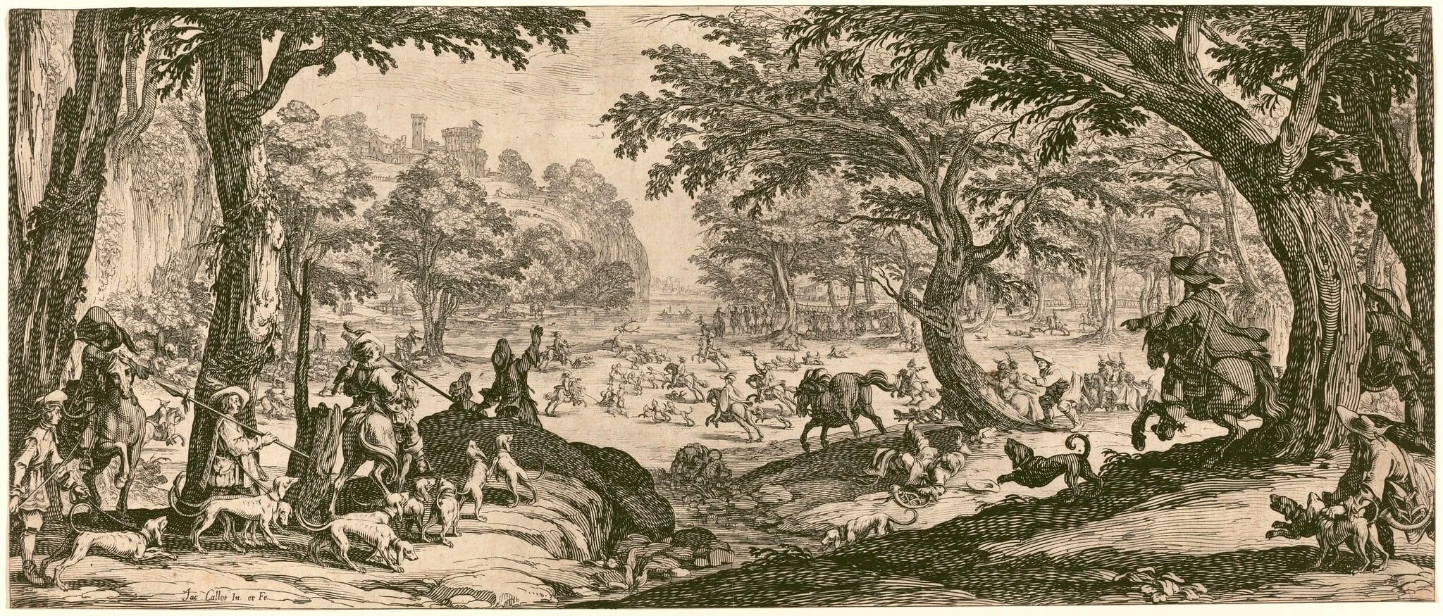 The Stag Hunt, by Jacques Callot, ink, 1619