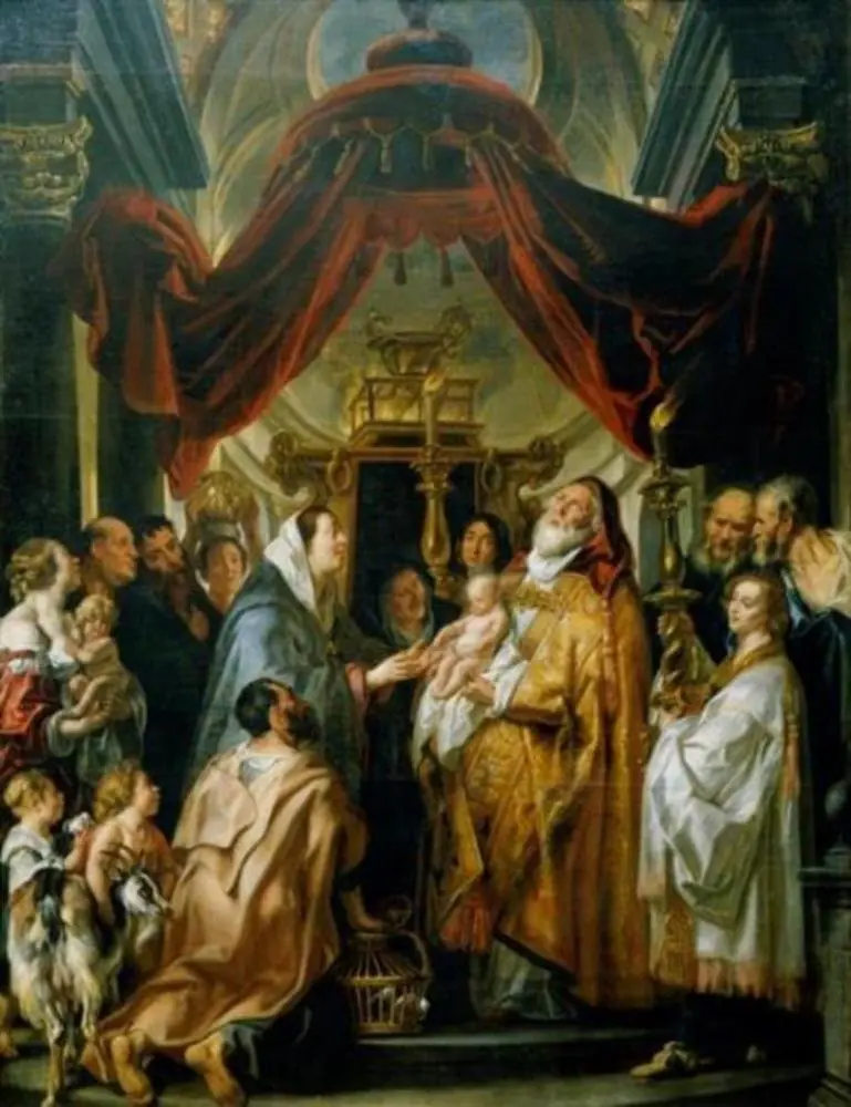 The presentation  in the temple; Simeon, holding the Christ-child, sings his canticle: 'Nunc dimittis'
