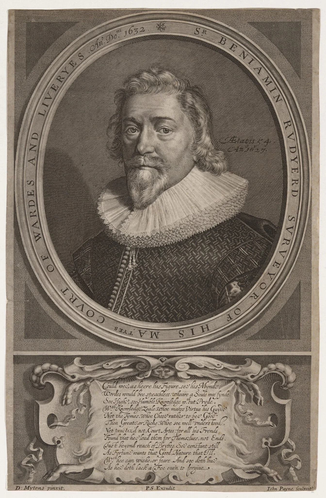 Sir Benjamin Rudyerd, by John Payne, ink, 1627