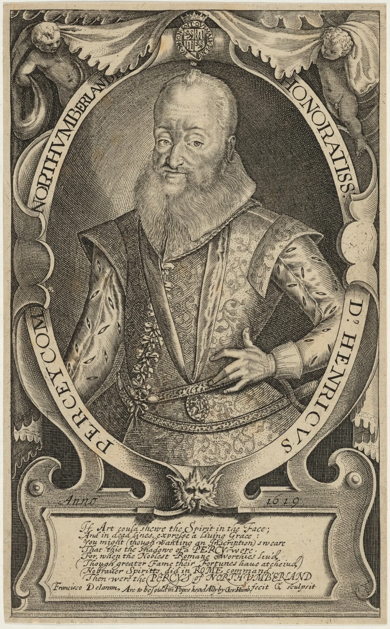 Henricus Percye (Henry Percy, 9th Earl of Northumberland), by Francis Delaram, ink, 1608