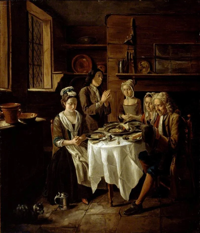 Saying Grace, by Joseph Van Aken, oil, 1720