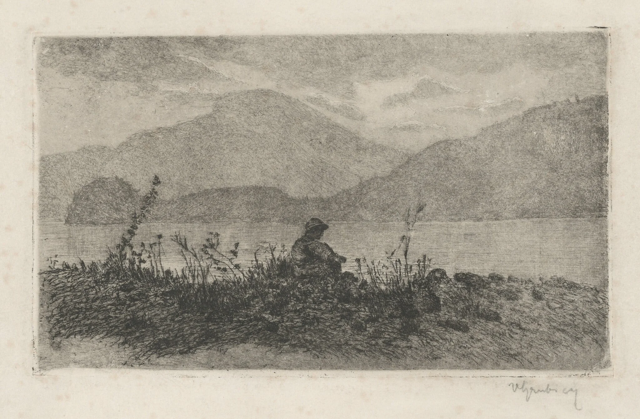 A May Evening at Lierna, 2, by Vittore Grubicy, ink, 1894