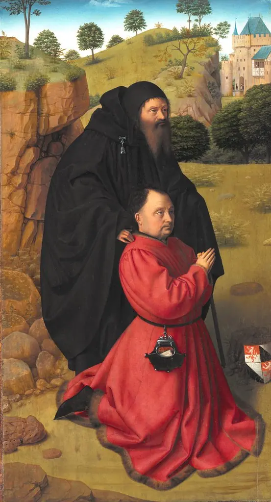 Altar Panel with a Portrait of a Donor in Scarlet under the Protection of St Anthony