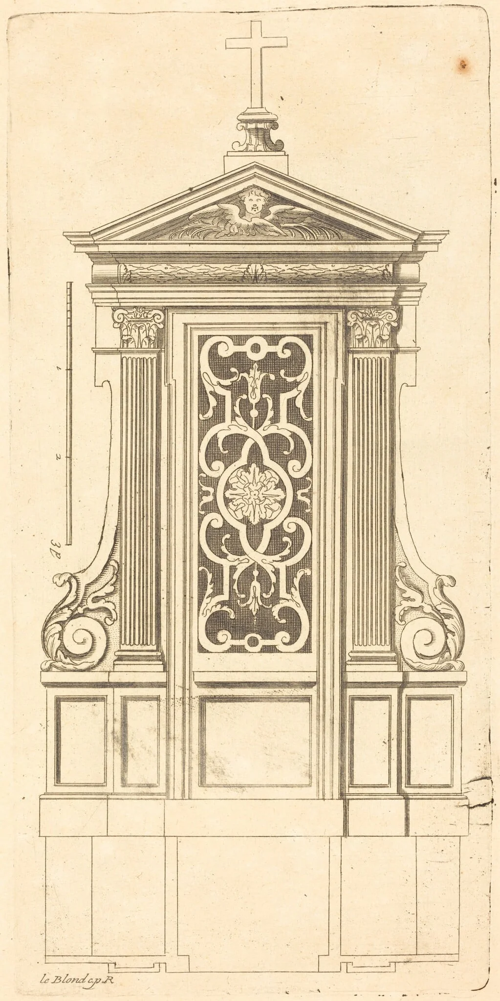 Plan et elevation des plus beaux confessionnaux de Paris, tres fidelemant mesure, by Jean Le Blond, ink, 1688