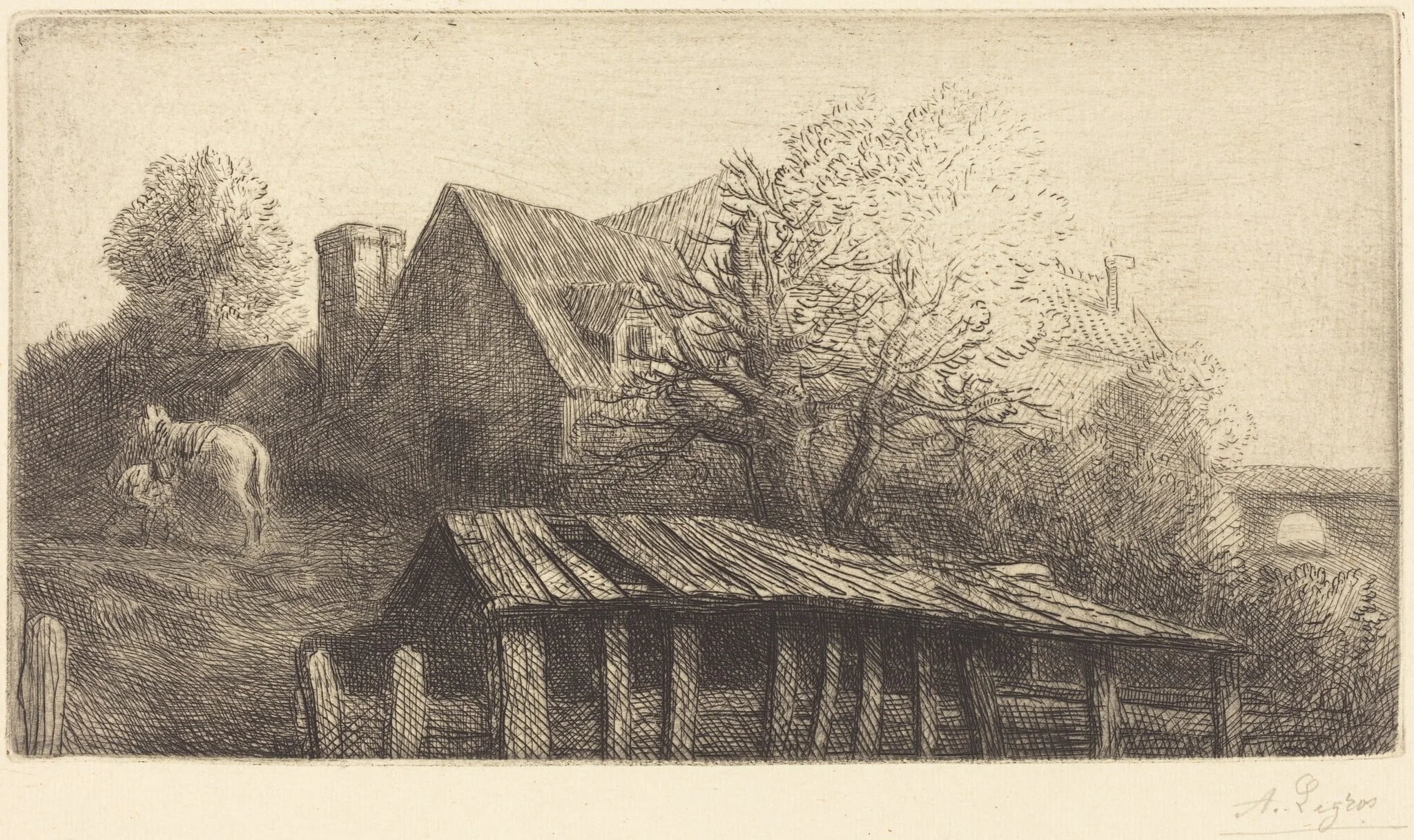 Old Inn (Une ancienne auberge), by Alphonse Legros, ink, 1874
