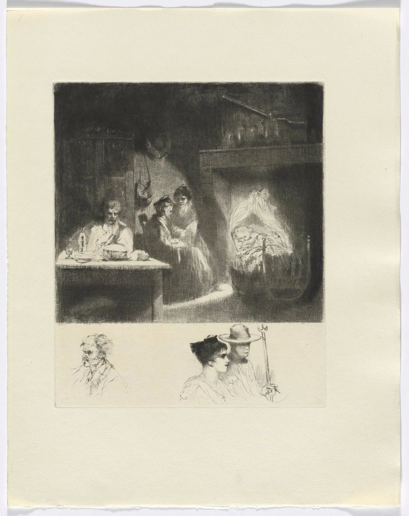 Frédéric Mistral: Mémoires et Recits by Frédéric Mistral: family scene/ bust of three figures (insert after p. 48)