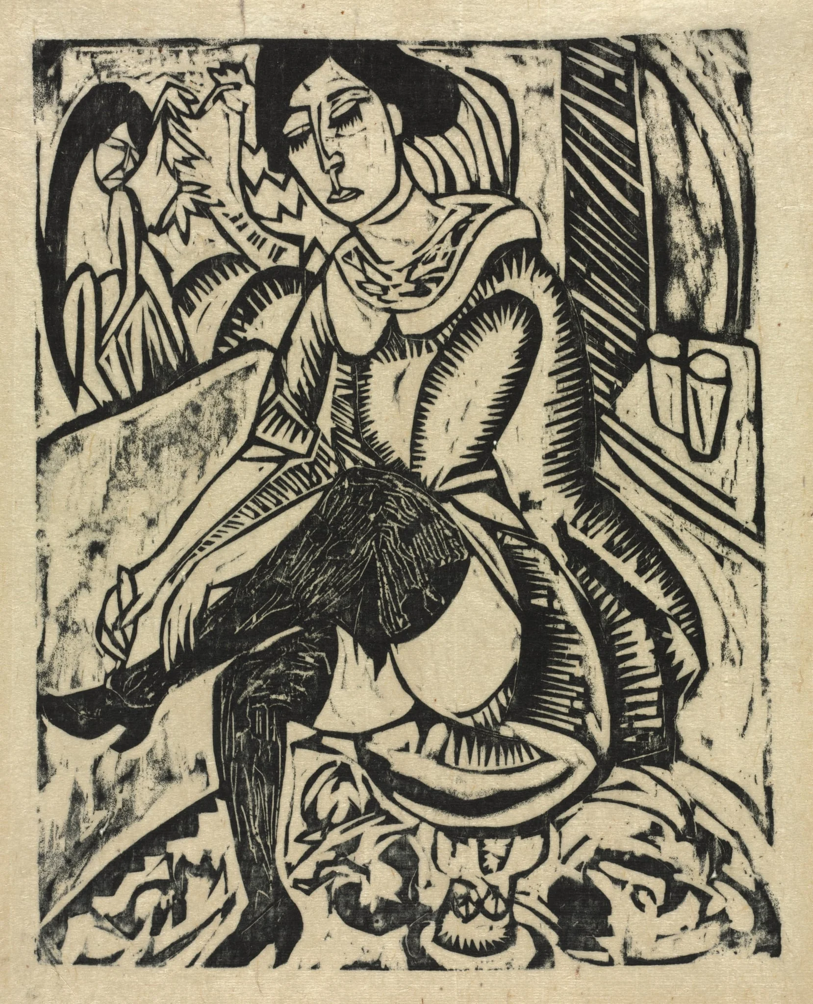 Woman Putting on Her Shoes, by Ernst Ludwig Kirchner, 1912