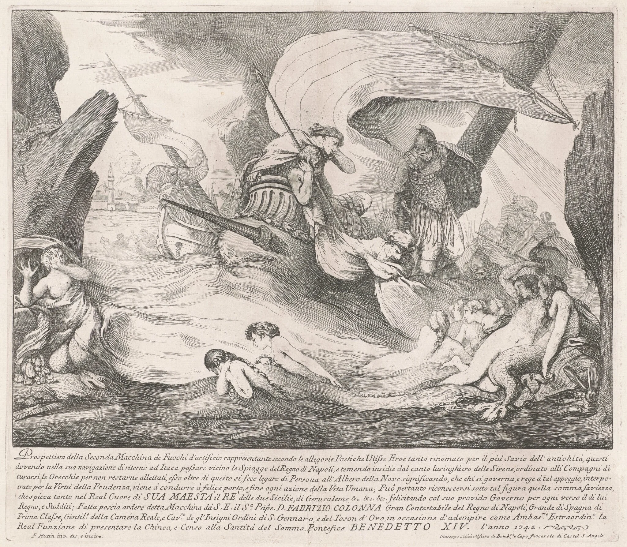 The Seconda Macchina for the Chinea of 1742: Ulysses and the Sirens, by François Hutin, ink, 1742