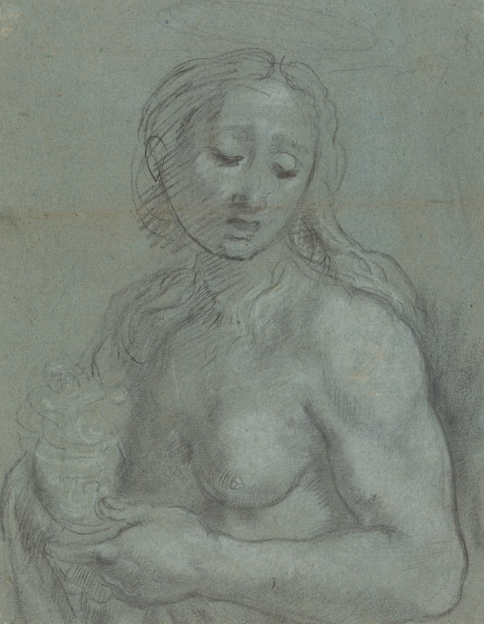 Half-Length of Mary Magdalene [verso], by Federico Barocci, chalk, 1566