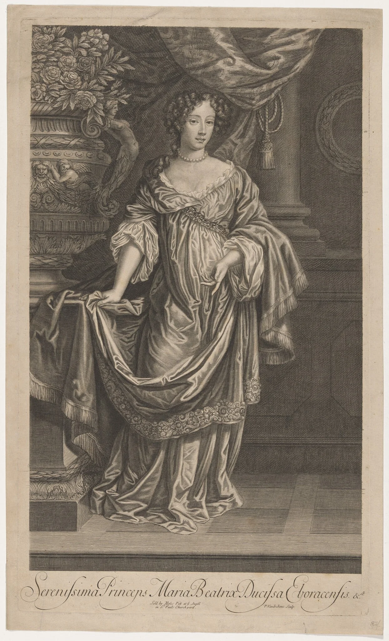 Mary of Modena, as Duchess of York, by Pieter van der Banck, ink, 1680