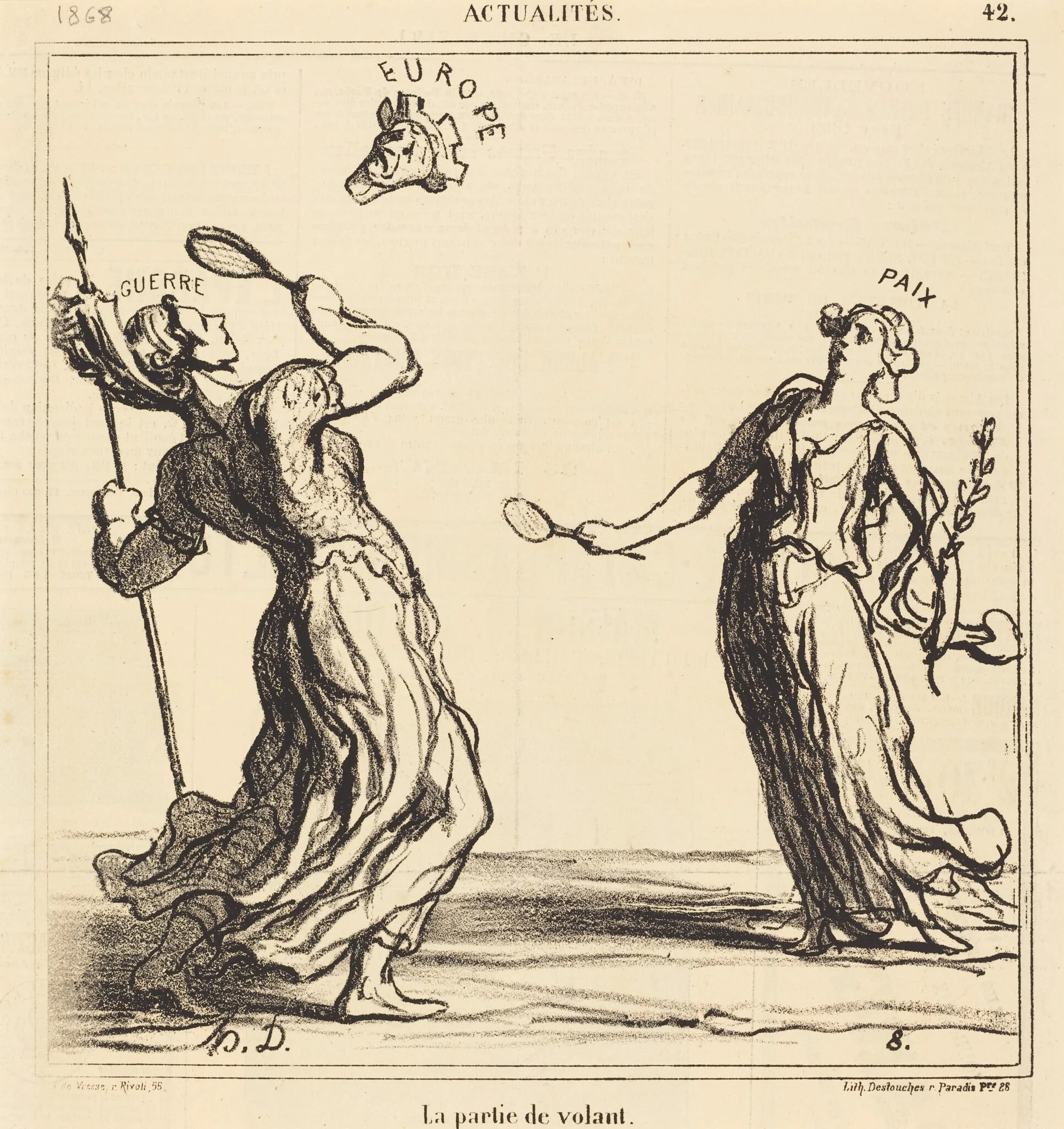 La Partie de volant, by Honoré Daumier, ink, 1869