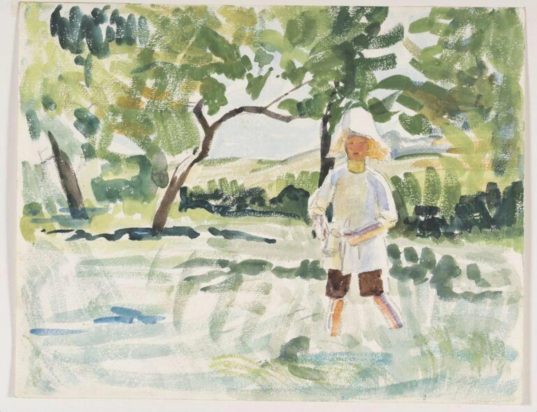 Boy under Trees, by Edna Clarke Hall, watercolor, 1950
