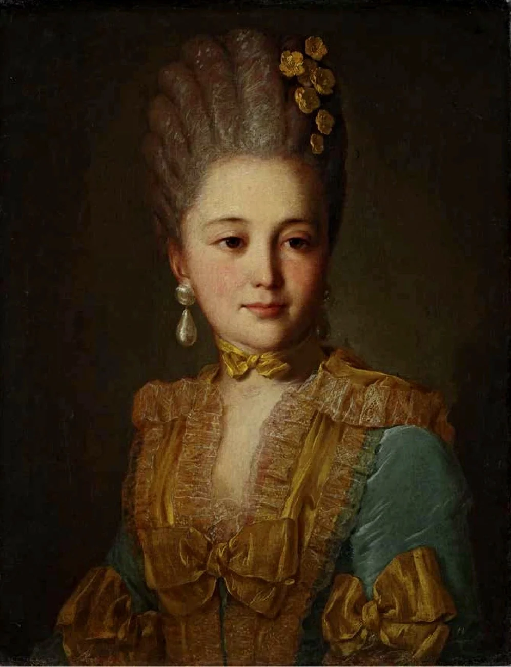 Portrait of an unknown woman in a Blue Dress with Yellow Trimmings