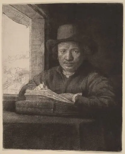 Self-Portrait Etching at a Window