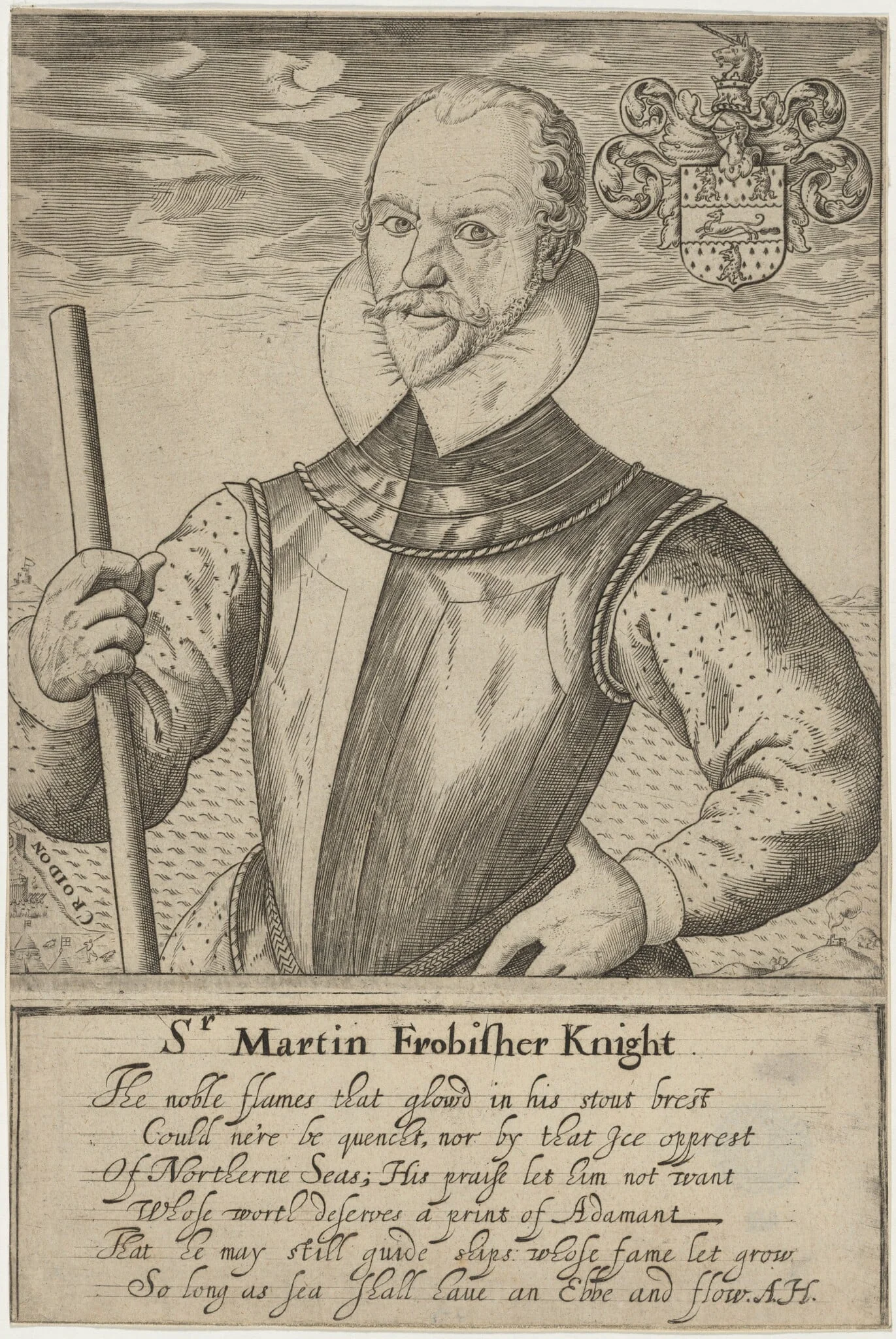 Sir Martin Frobisher, by Robert Boissard, ink, 1610