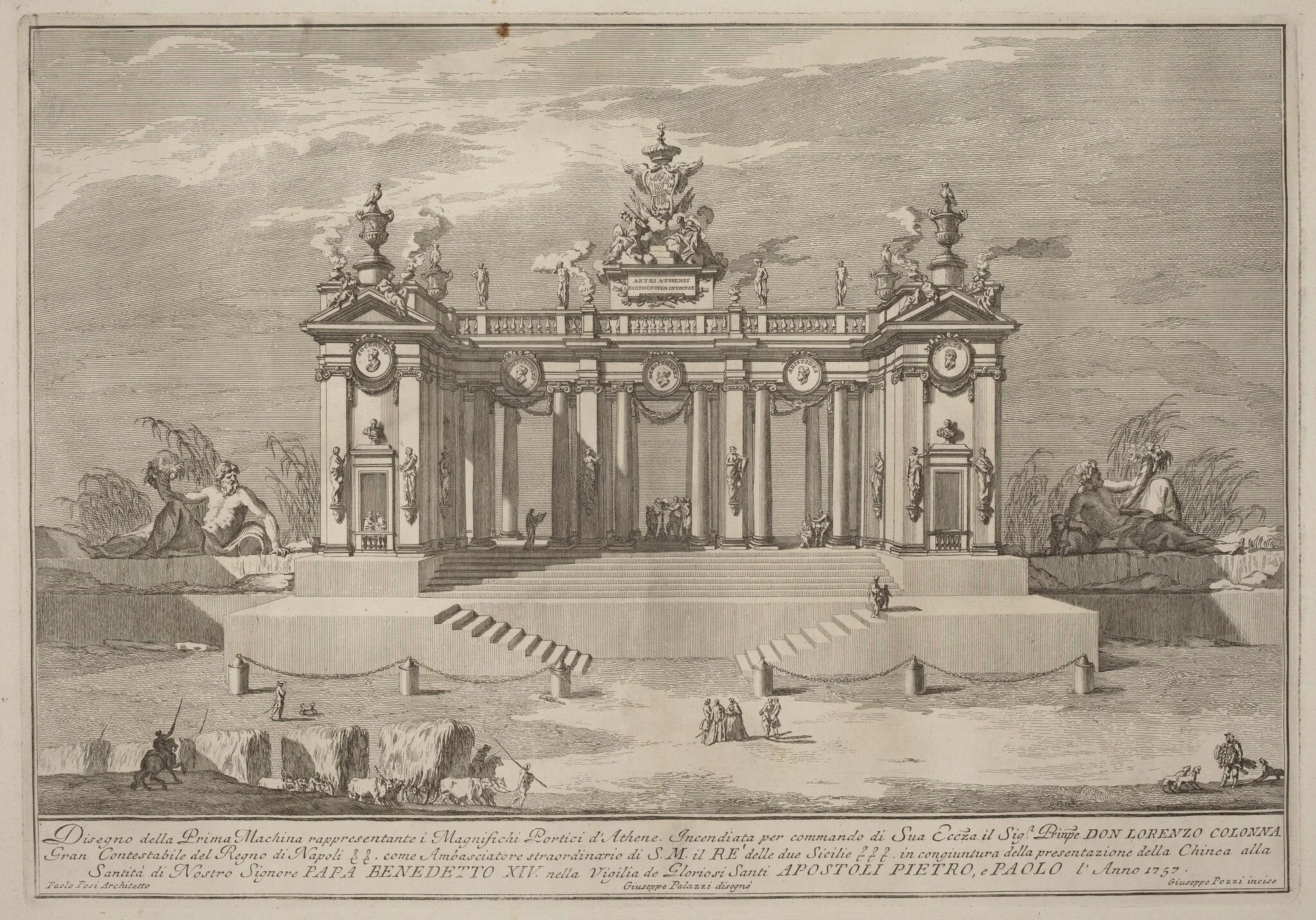 The Prima Macchina for the Chinea of 1757: The Colonnade of the Athenian Lyceum, by Giuseppe Pozzi, ink, 1757