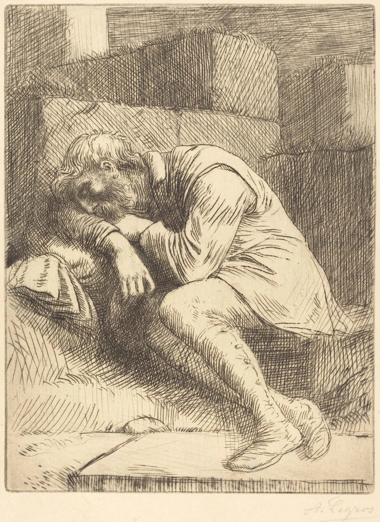 Sleeping Beggar (Mendiant endormi), by Alphonse Legros, ink, 1874