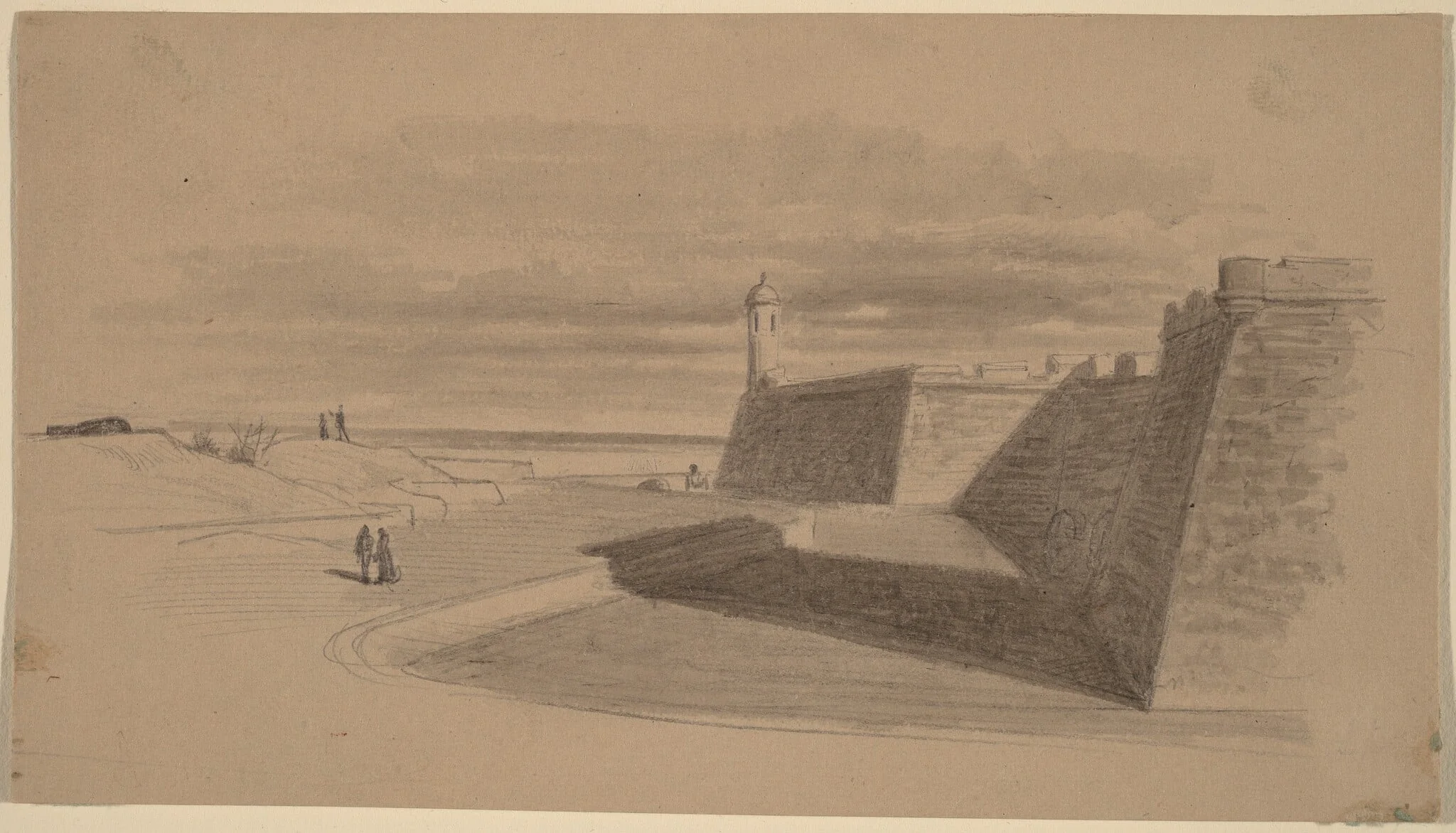 Moat at Fort Marion, Florida, by James Wells Champney, graphite, 1874