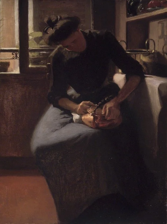 Woman Polishing a Kettle, by Minerva J. Chapman, oil, 1910